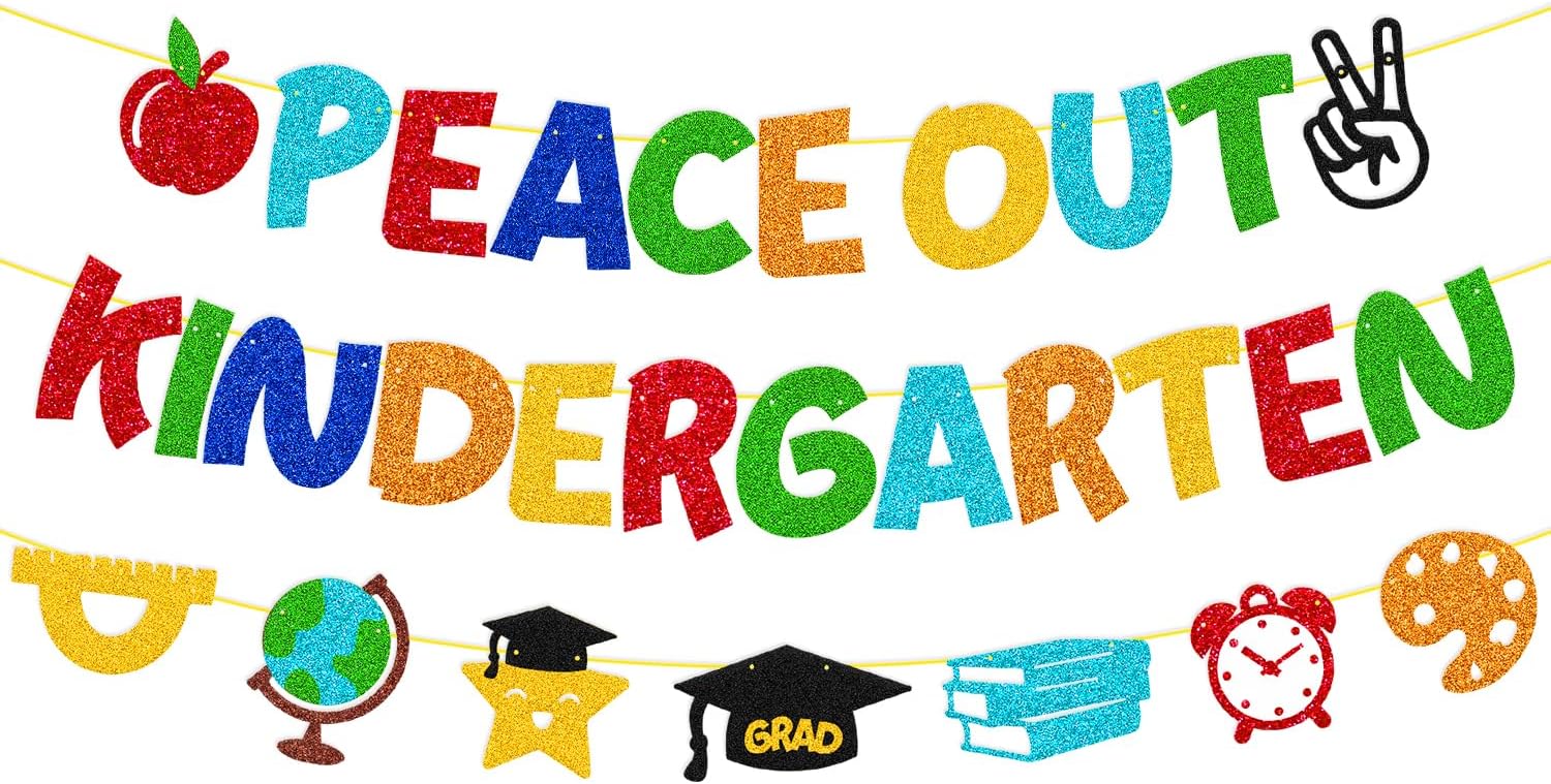 Peace Out Kindergarten Banner Kindergarten Graduation Banner Congrats Kindergarten Grad Decorations Class of 2026 Last Day of Kindergarten Goodbye Kindergarten Party Supplies