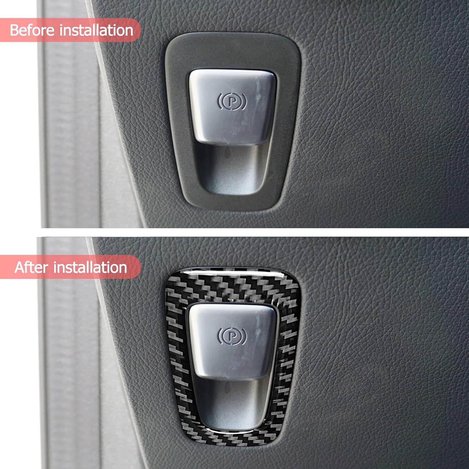 SUNJIKA Compatible with Carbon Fiber Center Consoles Handbrake Switch Frame Cover Trim Interior Accessories for Mercedes Benz W205 C Class C180 C200 C300 GLC 2016-2022 (1pc Black)