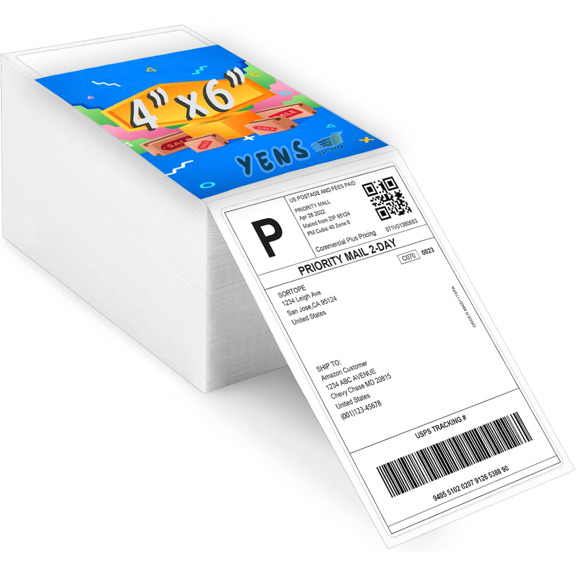 Yens4x6 500 Fanfold Thermal Shipping Labels Perforated Labels Commercial Grade - Premium Adhesive & Perforated, Thermal Labels