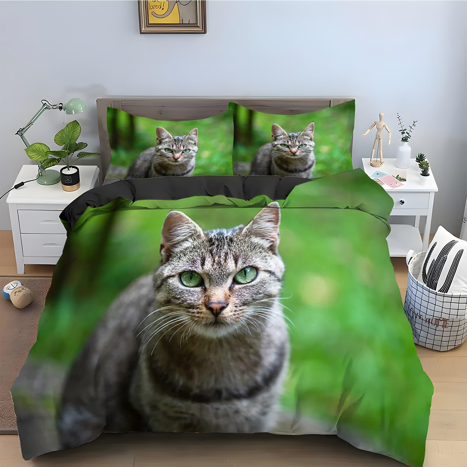 Housse de couette 220x240 chat parure de lit animal de compagnie 3 pièces en microfibre