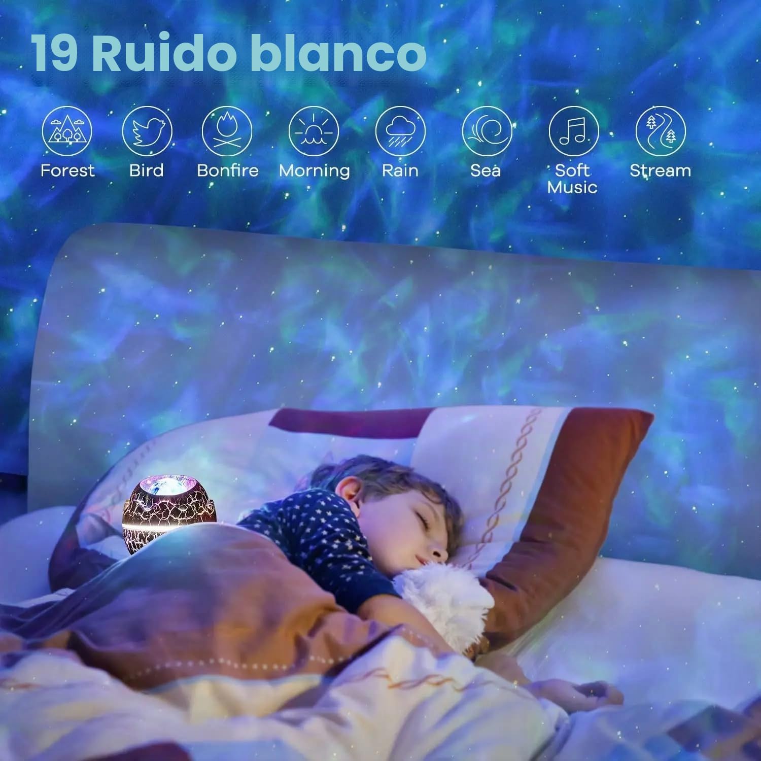 Proyector de estrella de galaxia, huevo de dinosaurio: luz nocturna sensorial con máquina de ruido blanco, Bluetooth y temporizador, lámpara de lava, luces LED para dormitorio, proyector de techo