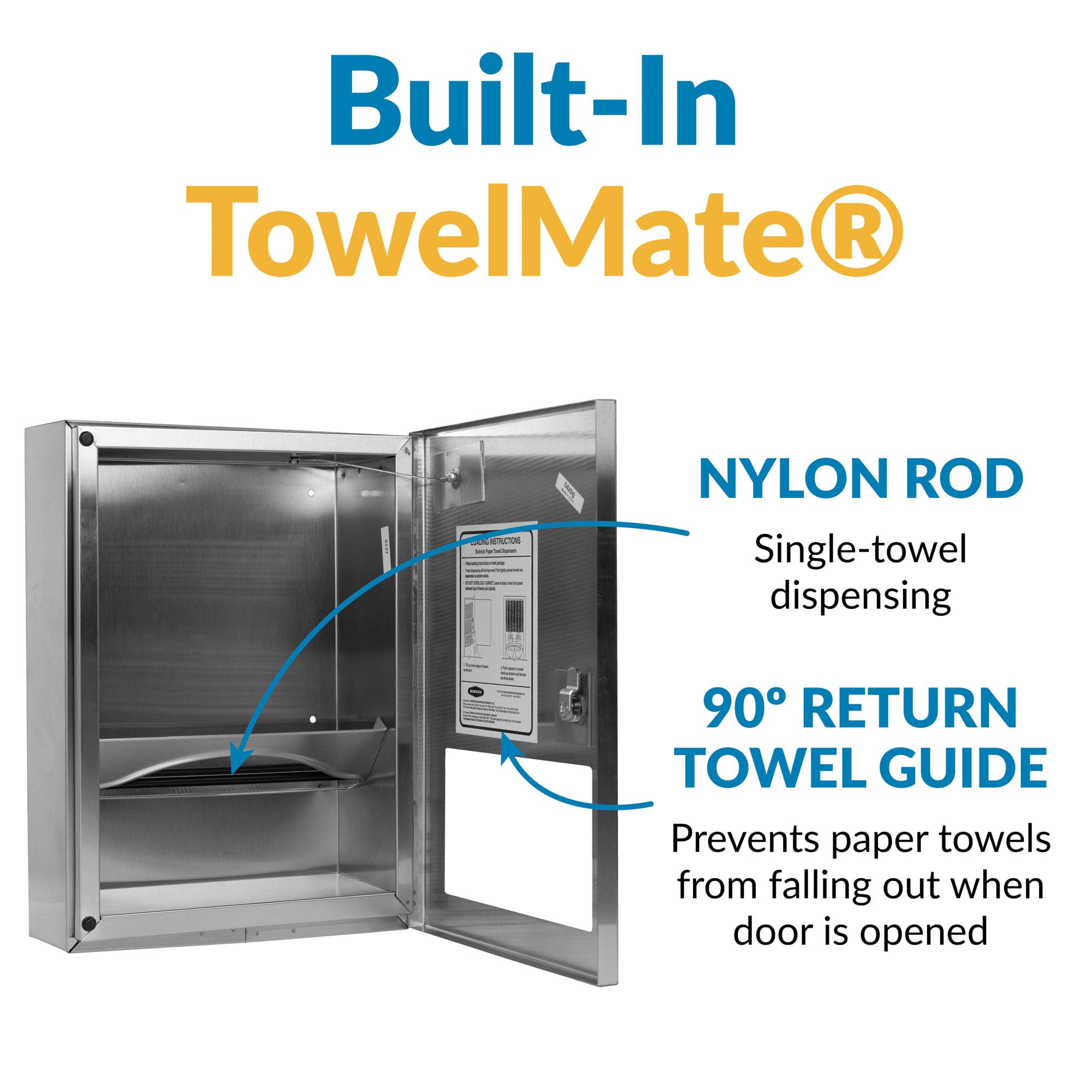 BOBRICK 359039 TrimLineSeries Stainless Steel Surface-Mounted Paper Towel Dispenser, Satin Finish, 4-1/2" Length, 17-15/16" Height, 12-13/16" Width