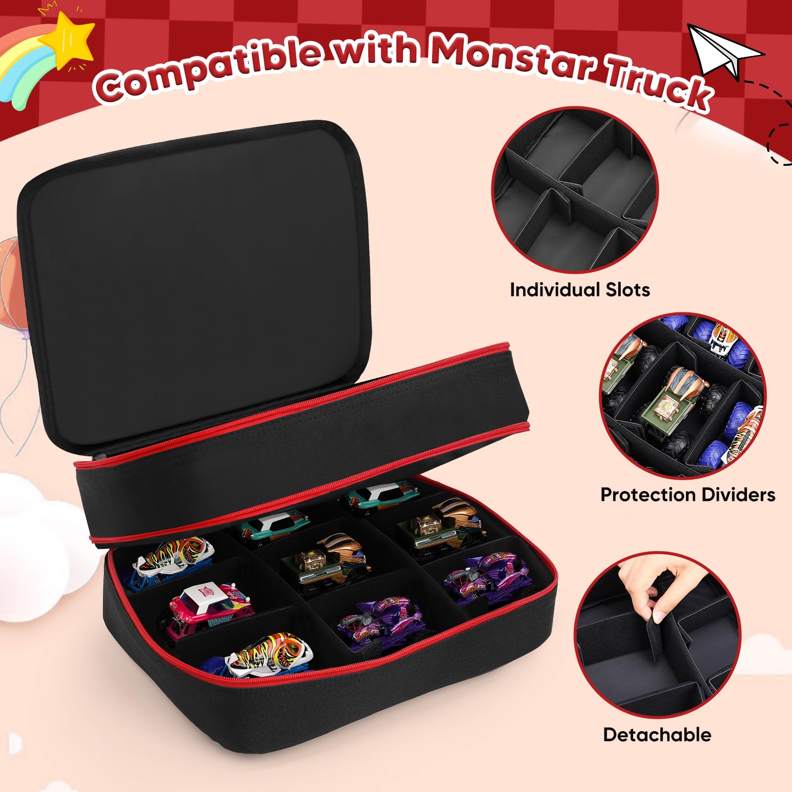Madcat Carrying Case Compatible with 18 Monster Jam Trucks, Portable 1:64 Scale Monster Truck Bag Holding 18 Toy Cars, Bag Only (Black) - Image 4
