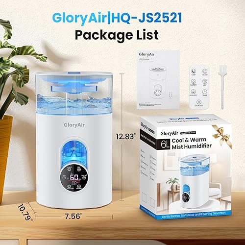 Miniatura 7 de Humidifiers for Bedroom Large Room Home - GloryAir 6L Quiet Top Fill Cool & Warm Mist Humidifier with Smart Humidity Control, Remote Control,