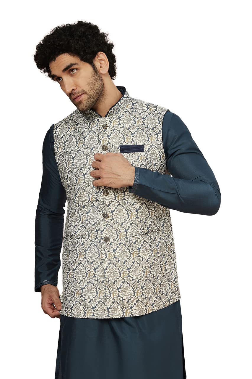manyavar Men's Viscose Blend Floral Nehru Jacket (1pc)-picture-39