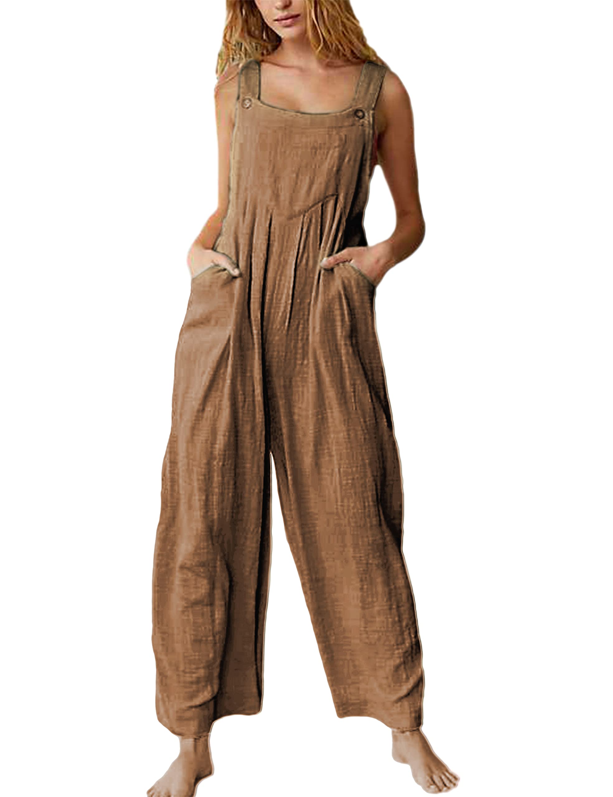 Himosyber Women's Patchwork Dual Pocket Jumpsuit Loose Floral Print Bohemian Wide Leg Bib Overall