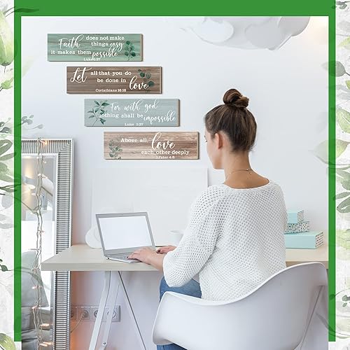 Miniatura 10 de 4 piezas de versículos de la Biblia para decoración de pared salmo escritura arte de pared letrero cristiano de madera decoración de pared cristiana