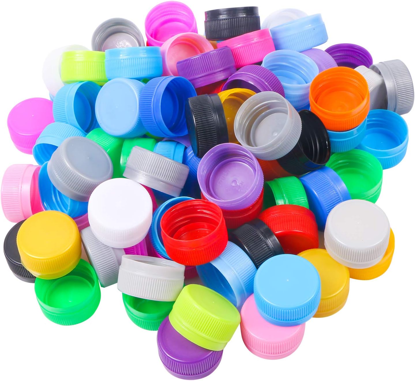 100 pcs Plastic Bottle Caps DIY Craft Plastic Bottle Lids Color Bottle Tops for Intelligence Development Stickes,1.2 inch (Mixed Color)