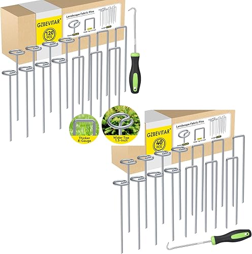 Landscape Fabric Pins Combo - Circle Top Pins & U-Pins, Thicker 8 Gauge 8-Inch Galvanized Weed Barrier Staples, Wider 1.5-Inch Top Garden Support