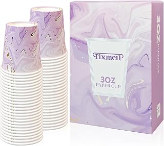 52 Pack 3oz Paper Cups, Disposable Bathroom Cups, Small Mouthwash Cups, Cold Beverage Drinking Cup for Party, Travel and Event (Purple Marble Design)