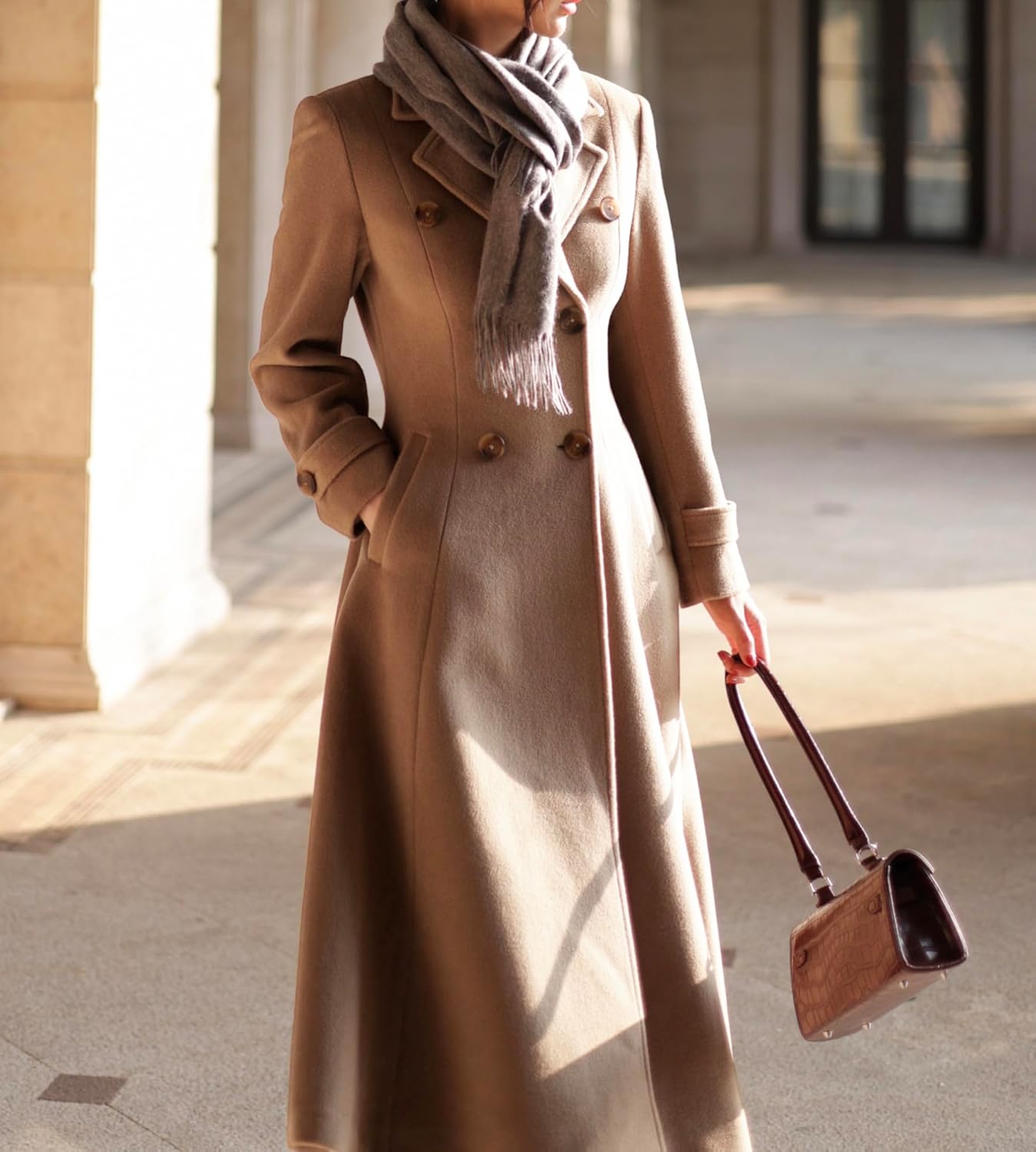 IDEALSANXUN Womens Long Wool Coat Fall Winter Double Breasted Trench Coat Peacoat Jackets - Image 5