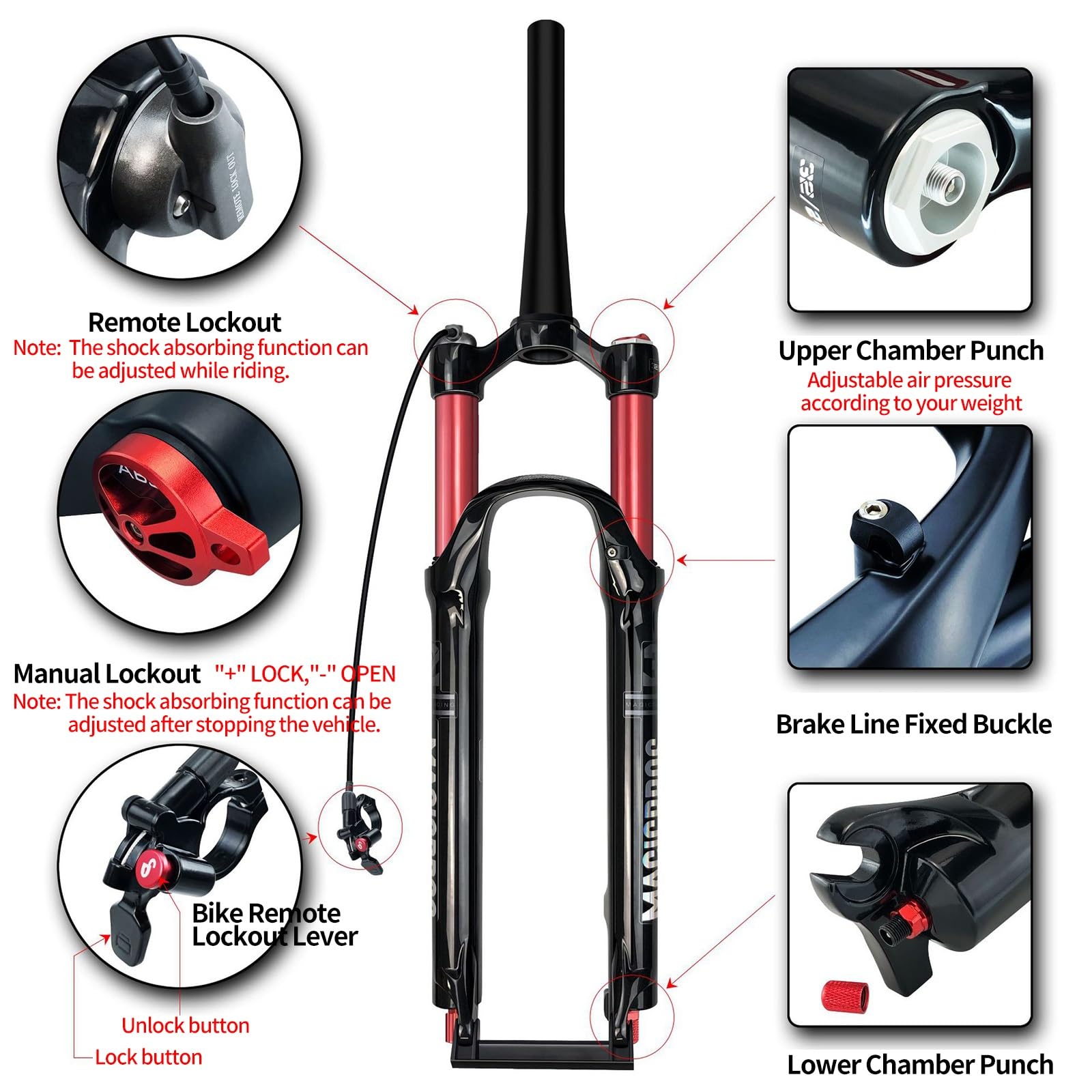 Amazon | 26/27.5/29インチバイクサスペンションフォーク1-1/8インチ