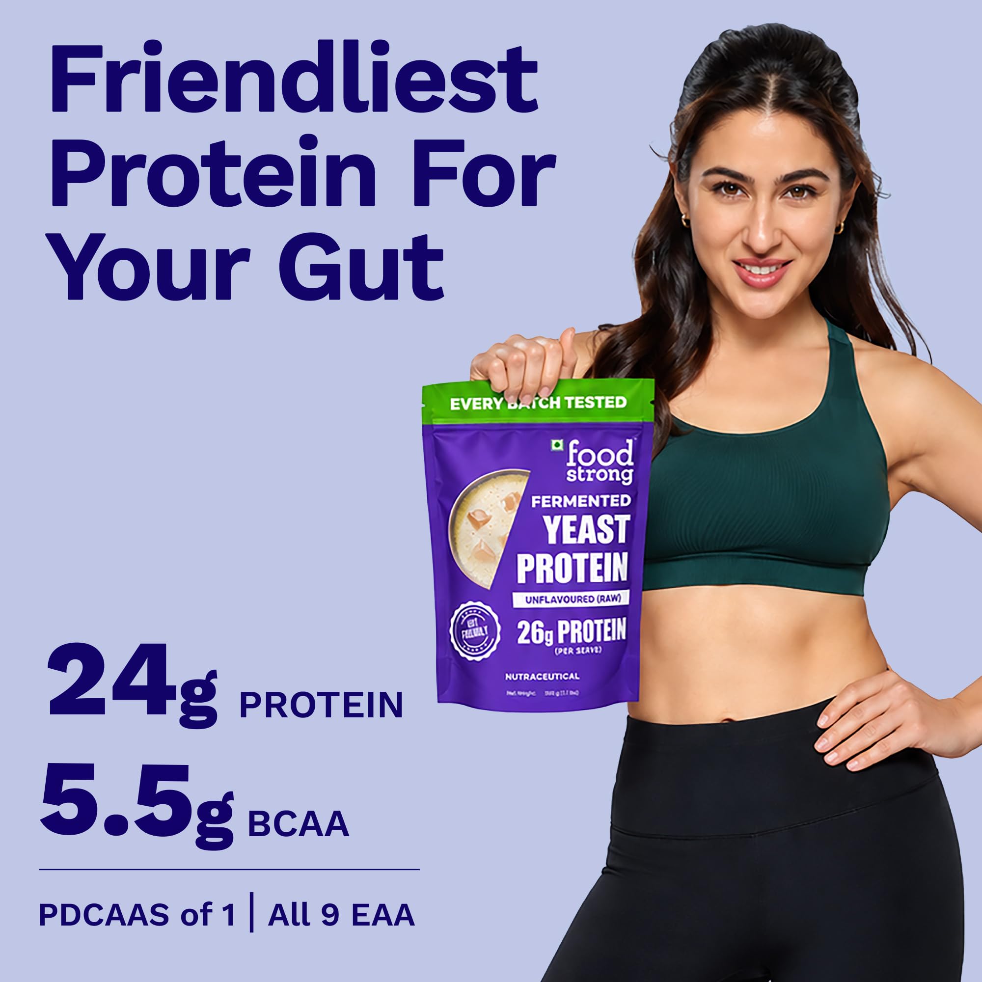 Foodstrong Fermented Yeast Protein - Unflavoured | 26g Complete Plant Protein with Probiotics, Digestive Enzymes, & Indian Herbs | Vegan | No Sugar | 500g — Amazon image 2