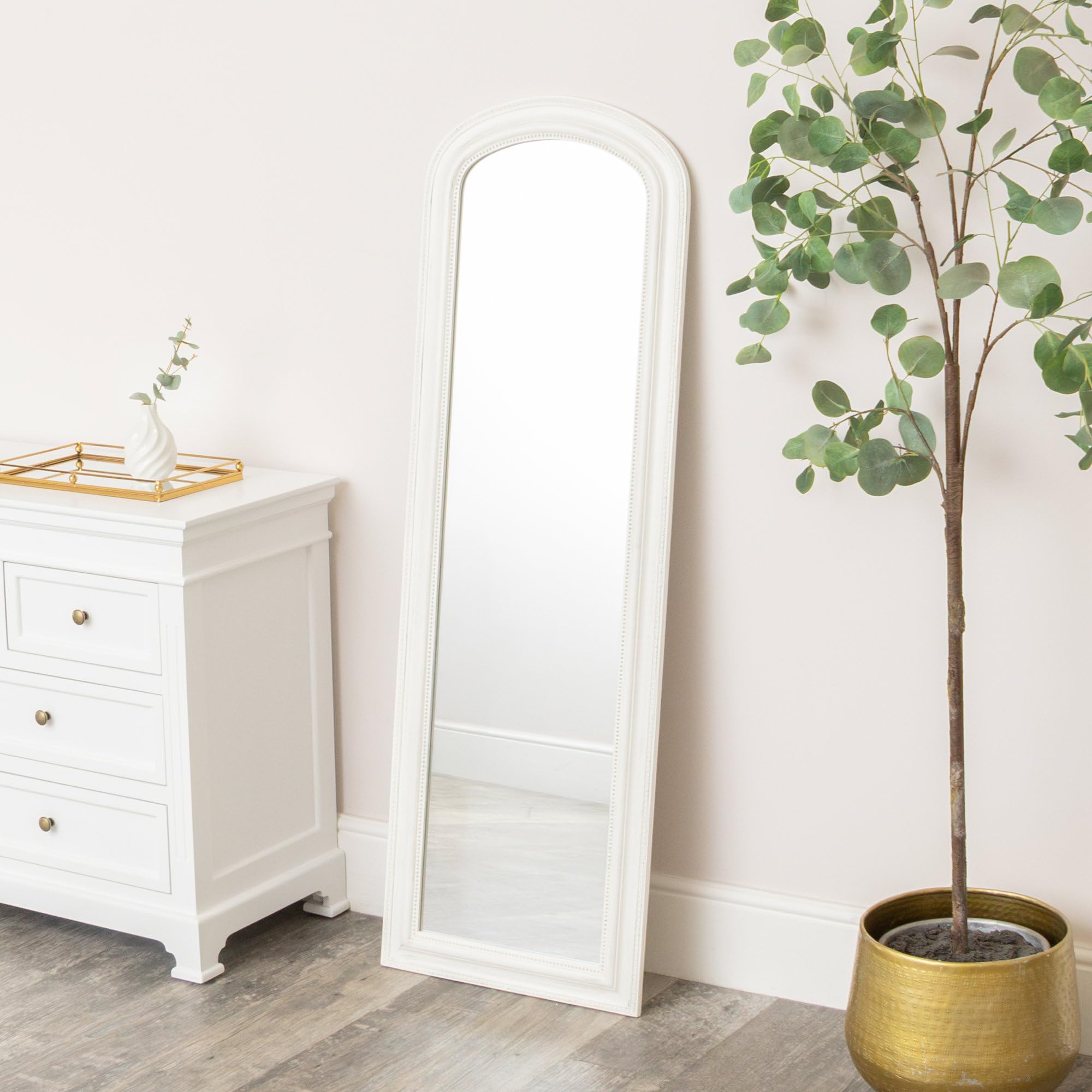 Melody Maison Full Length Distressed White Leaner & Wall Mirror - 47cm x 142cm