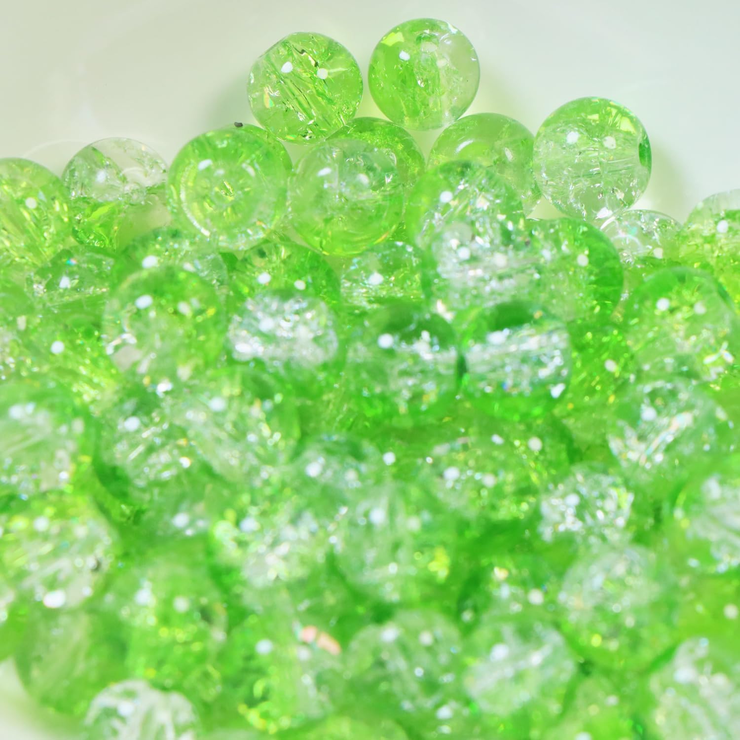 100Pcs 10mm Crackle Glass Beads for Jewelry Making - Round Spacer Crystal Beads Bulk, DIY Craft Supplies for Necklace Bracelet Earrings (Leaf Green Transparent) - Image 2