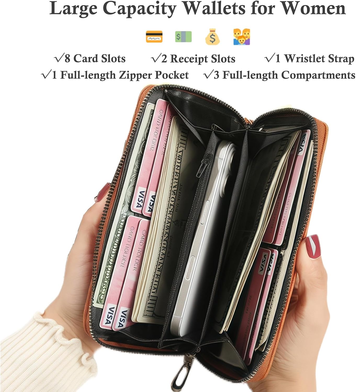 Women's Zip Wristlet Wallet - Large Capacity RFID Blocking Clutch Purse Quilted Soft Vegan Leather Travel Organizer - Image 2