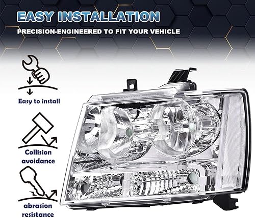Miniatura 6 de PIT66 Faros delanteros, compatibles con Chevy Tahoe Suburban 2007-2014Chevy Avalanche 2007-2013, lente transparente, carcasa cromada, reflector