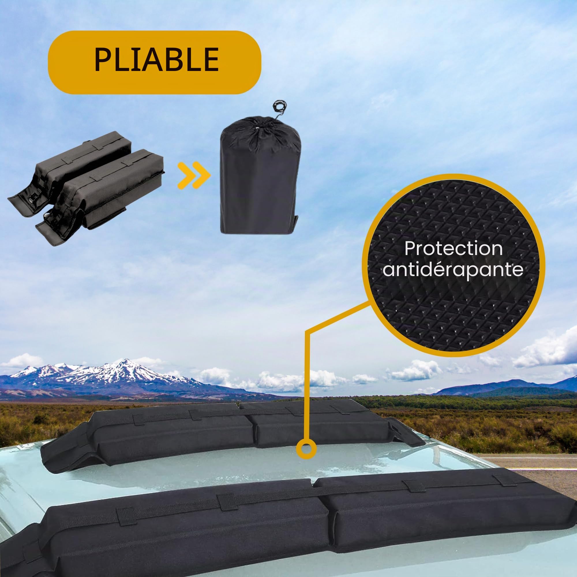 𝗕𝗮𝗿𝗿𝗲𝘀 𝗱𝗲 𝗧𝗼𝗶𝘁 𝗨𝗻𝗶𝘃𝗲𝗿𝘀𝗲𝗹𝗹𝗲𝘀, Support de Toit de Voiture Universel pour Voyage, Coussinets de Bagages Pliables Souples, Barre Portable pour Le Transport.