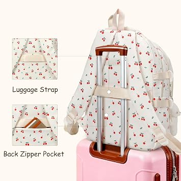 TIAASTAP Aesthetic School Backpack Cute Preppy School Bags for Girls - Coquette Schoolbag Floral Print Back Pack for Teenage College Primary Secondary Middle School (A03 Cherry)