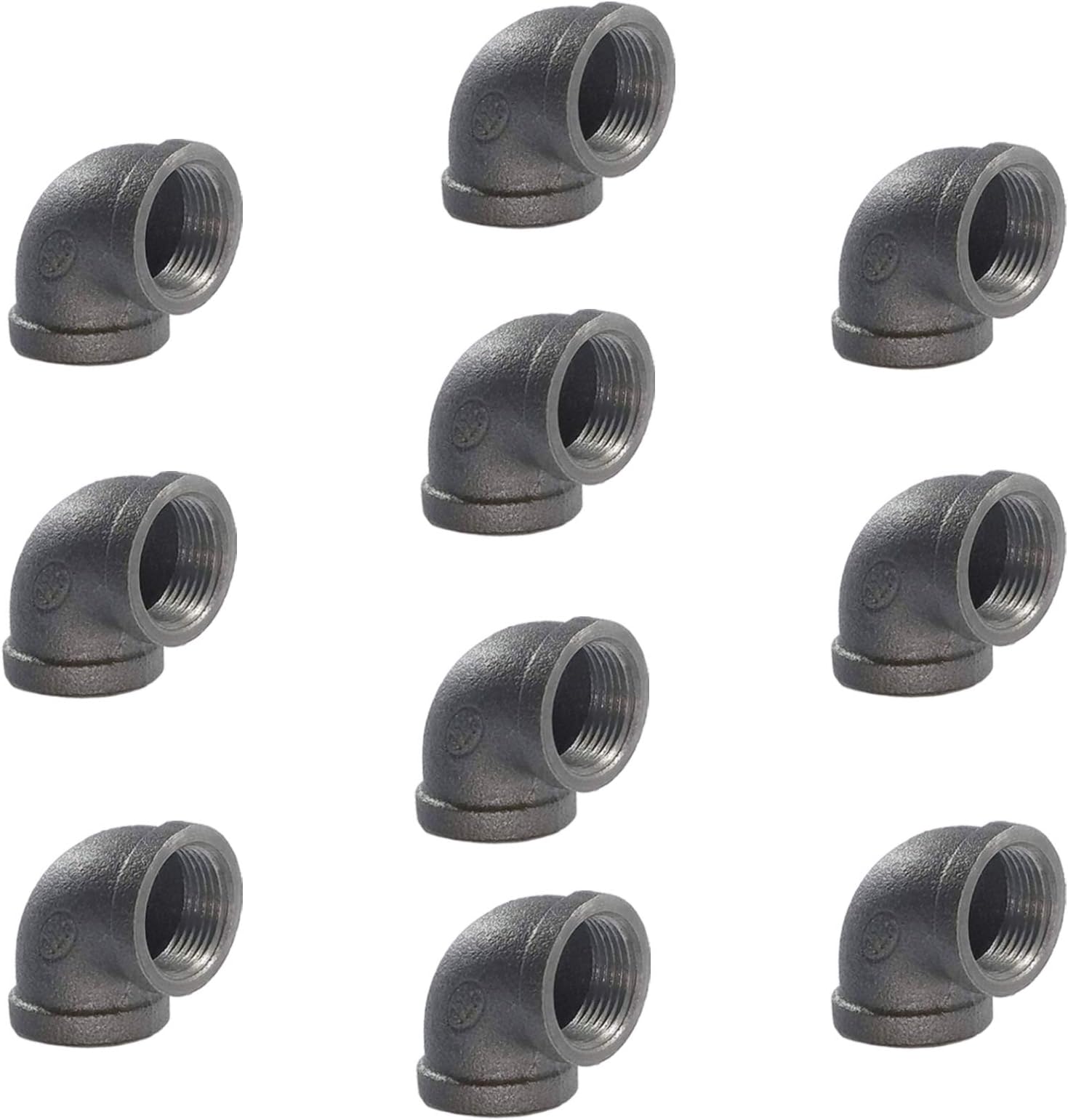 10 Pack Elbow Pipes - Black Malleable Iron Brooklyn Pipe Fittings | 3/4" Plumbing Threaded Pipe, 90 Degree Pipe Elbow - Decorative Iron Piping, Metal Cast Pipe Fittings For DIY Furniture Projects