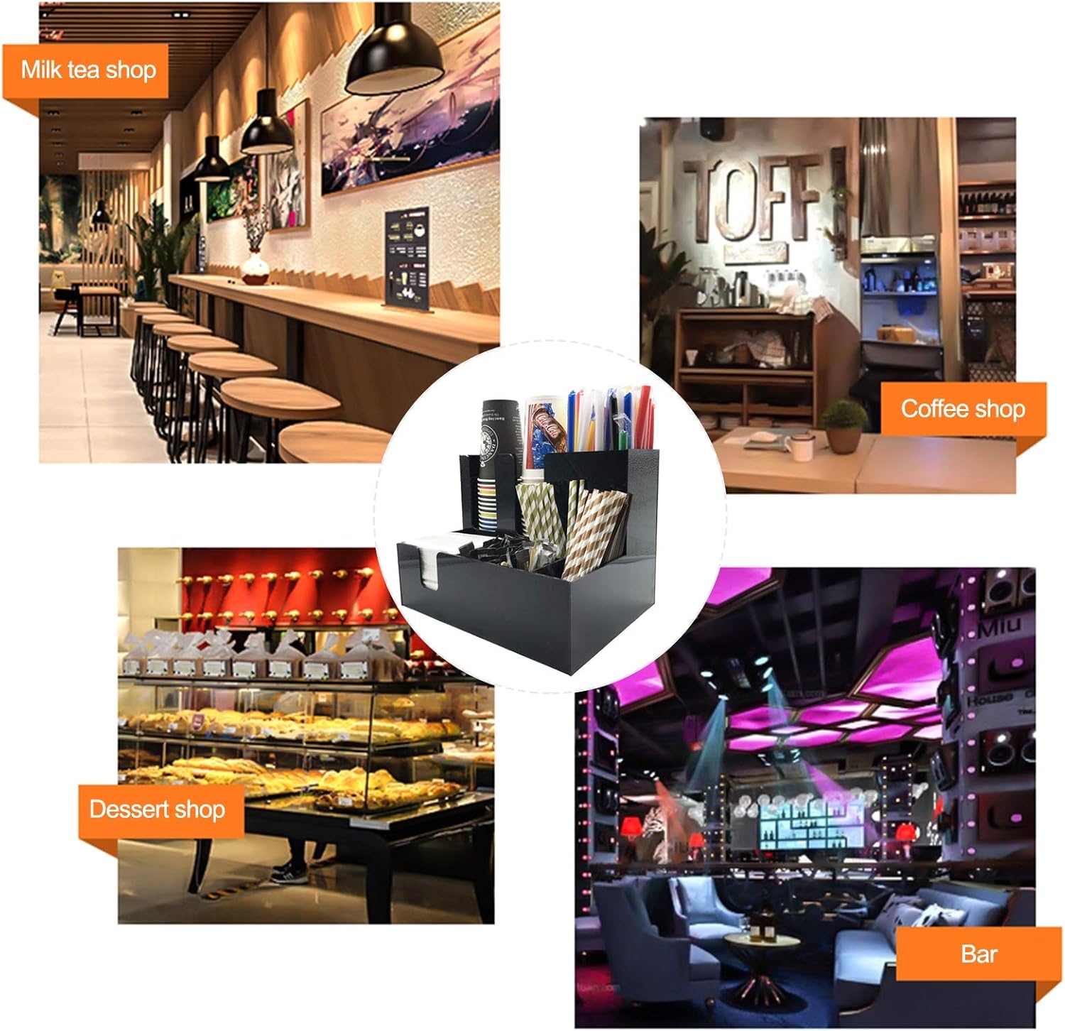 Coffee Condiment Organizer for Coffee Station & Kitchen - 7 Compartment Storage for Coffee Pods, Tea Bags, Disposable Cups - Stylish & Functional Countertop Solution (Color: B)