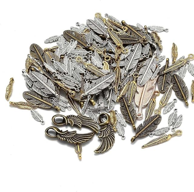 Pack of 30g Mixed Colour Tibetan Zinc Mixed Feather Charms