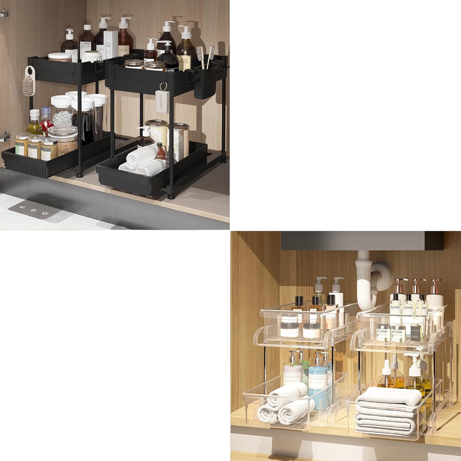 Bathroom Organizers and Storage, Under Sink Organizers and Storage Black, 2 Pack Bathroom Storage Organizer Black