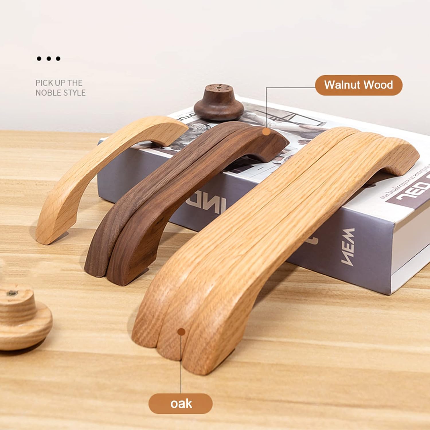 2 Pieces Walnut Cabinet Drawer Handles,Furniture knobs,Wooden Handles,Bathroom Drawer Pull,Wardrobe Door Handles,Simple Style,Holedistance192mm