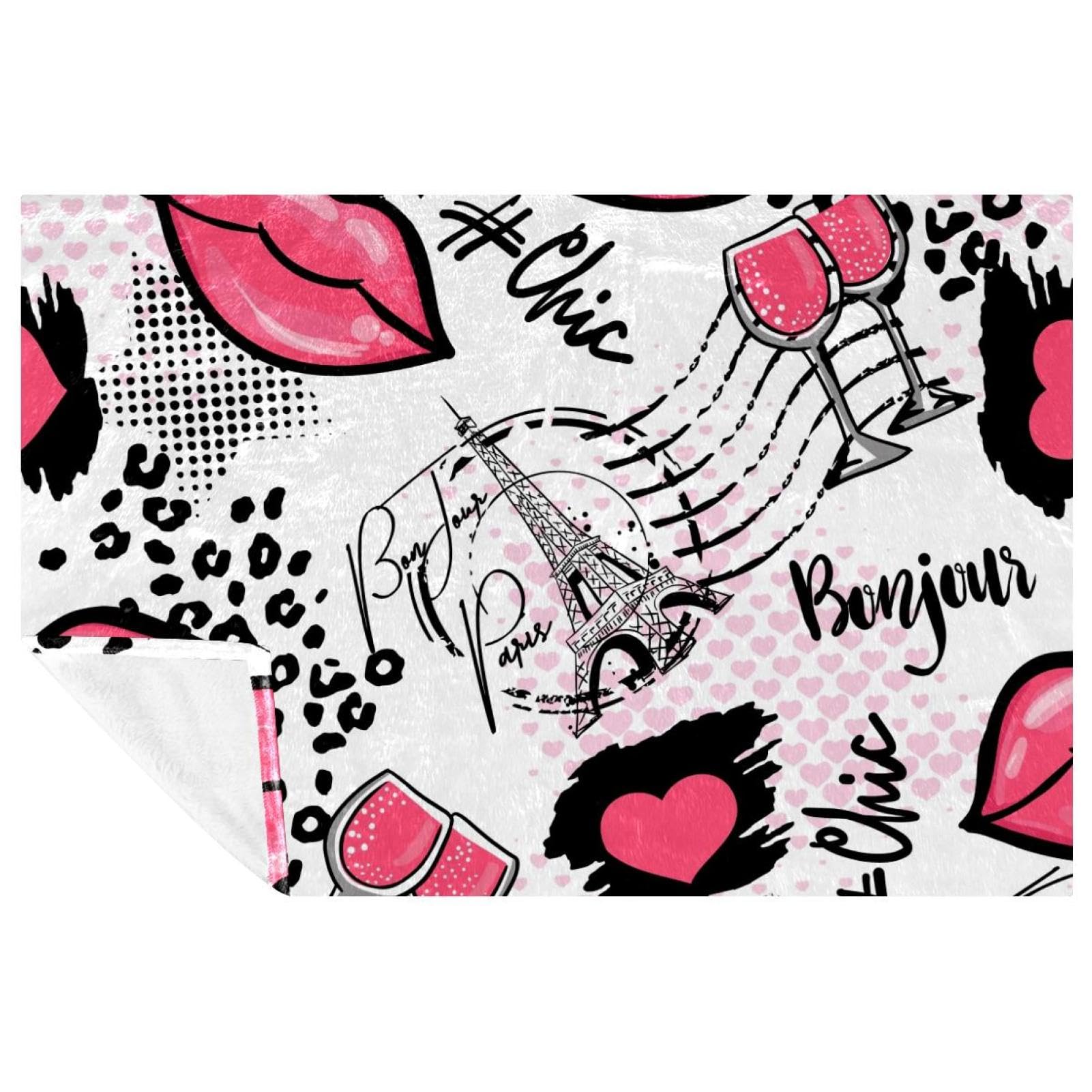 Couverture chaude pour lit et canapé plaid Bonjour Paris verres à vin 150x100