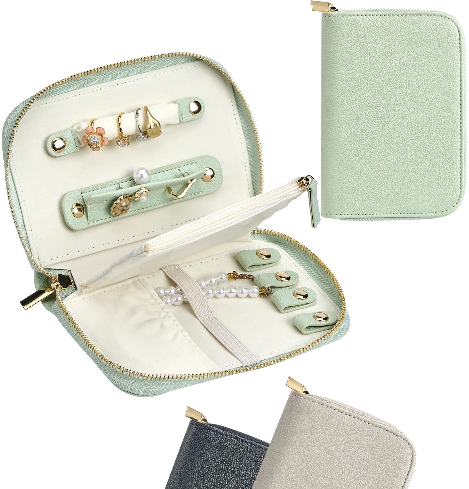 Travel Jewelry Organizer Case - for Tangle-Free Necklaces, Earrings, Rings, Bracelets Storage, Travel Essentials, Fashion Portable Jewelry Travel bags for Women - New Medium Green