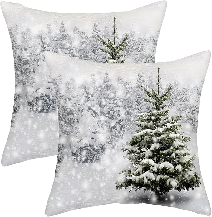 AGAYNA Winter Pillow Covers 20x20 White Snowflake Tree
