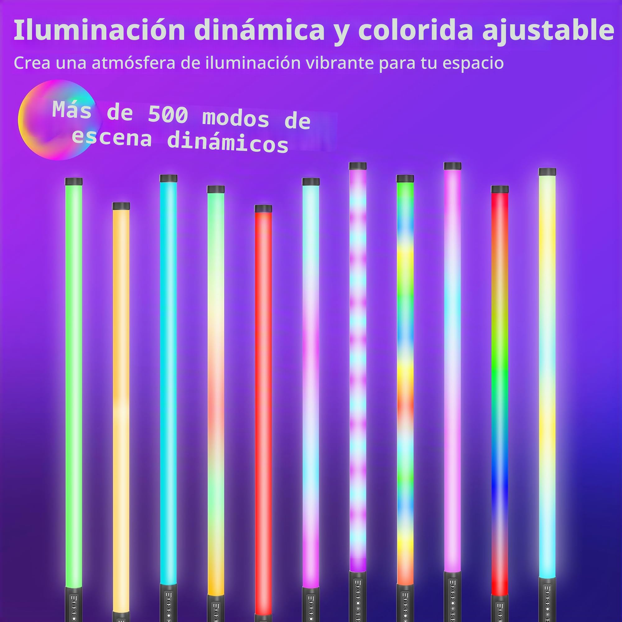 6 luci Video a LED portatile da 90 cm con treppiede, 2,4 G, Luce per fotografia a LED, dimmerabile e modalità Musica, batteria da 5000 mAh, Tubo Luminoso RGB per Youtube,Streaming di giochi,Feste,Bar