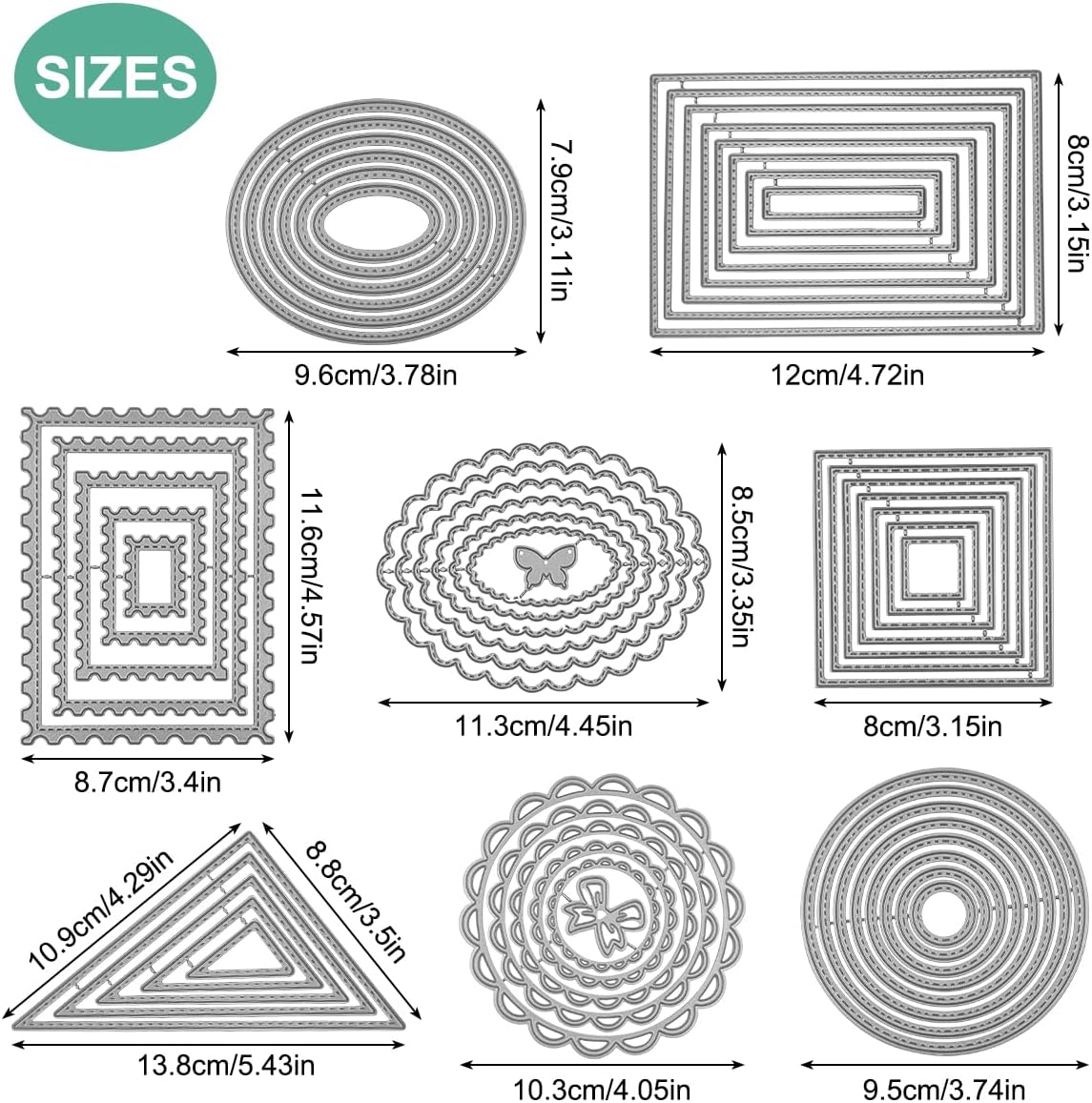 SENHAI 8 Pcs Metal Cutting Dies Flower Round Assorted Shapes Polygon Embossing Tools for Card Making Album Scrapbooking