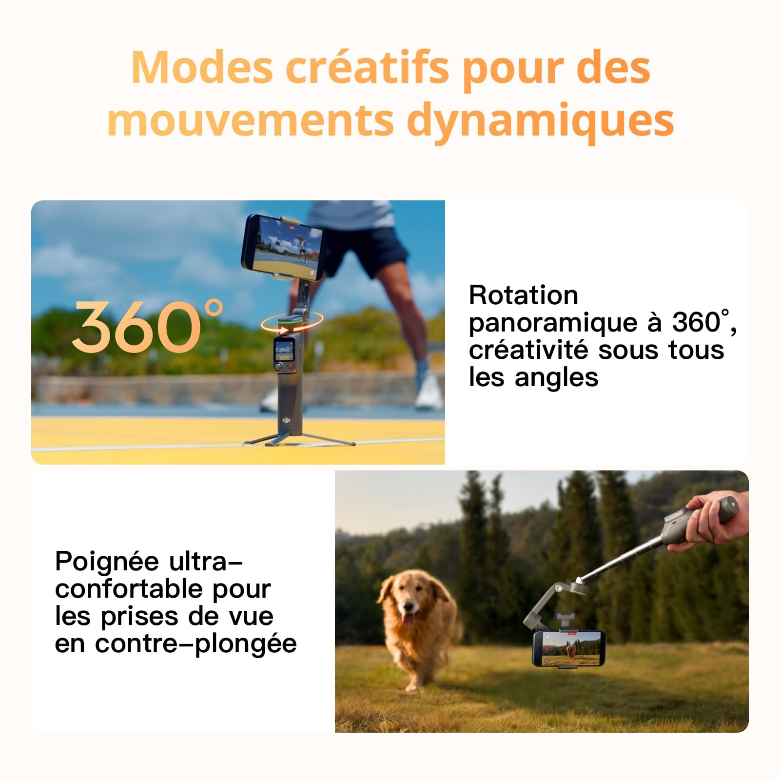 Osmo Mobile 8P, nacelle stabilisatrice pour iPhone et Android, Module de Suivi, radiocommande, Suivi natif, Barre d’Extension et trépied intégrés, Batterie 10 h, stabilisation sur 3 Axes