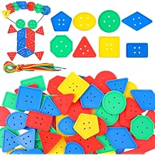 210 Pieces Big Bright Craft Buttons Colorful Large Beads Button Vivid Colors Geometric Shaped Buttons Large Beads Button Lacing Threading with 9 Rope for Arts DIY Crafts Projects Crochet Knitting Gift
