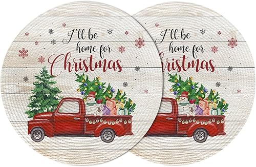 Paquete de 2 manteles individuales redondos trenzados, I'll be Home de grano de madera de 15 pulgadas, lavables, resistentes al calor, para cocina,