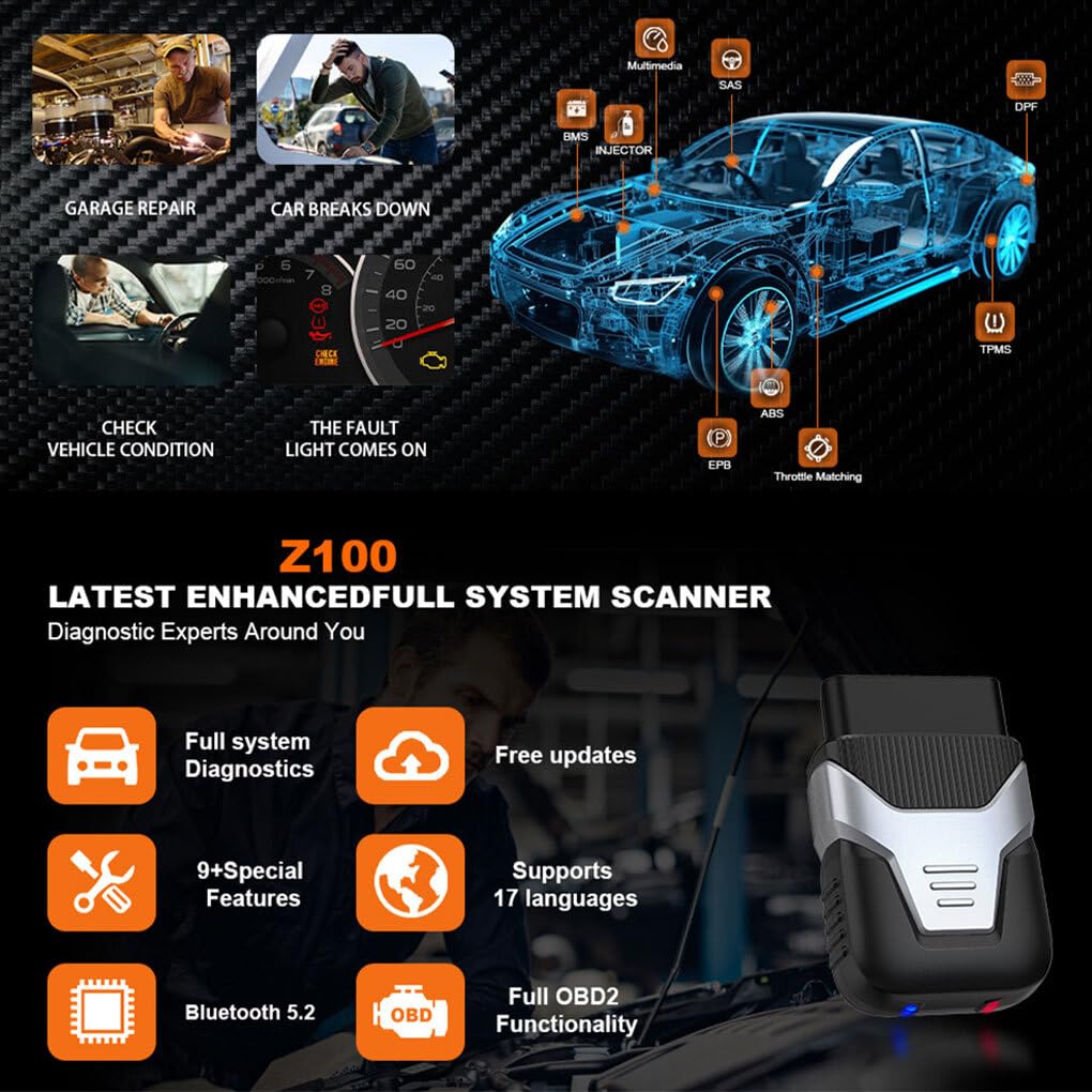 VUIUYOIES Strumento diagnostico Completo del per Sistema OBDII per diagnosi Rapida Lettore di Codici Bluetooth Rilevatore di guasti per Auto elettriche