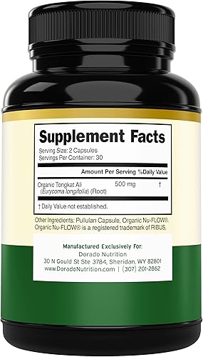 Miniatura 2 de Tongkat Ali orgánico para hombres (500 mg por porción, 60 cápsulas) Polvo de extracto de raíz Longjack para hombres y mujeres  Suplemento Tongkat