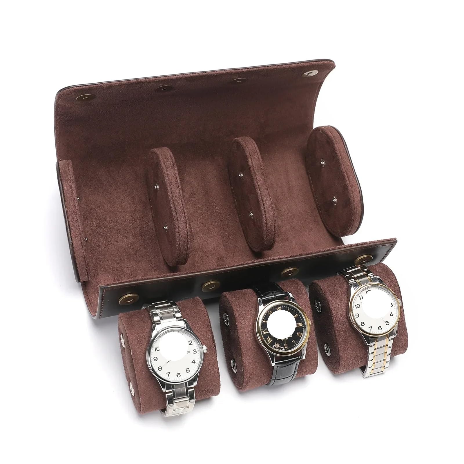 Scatola for Rotoli Di Orologi Da 2 Pezzi Per Orologi | Custodia in vera pelle con 1/2/3 slot(2 Dark Brown)