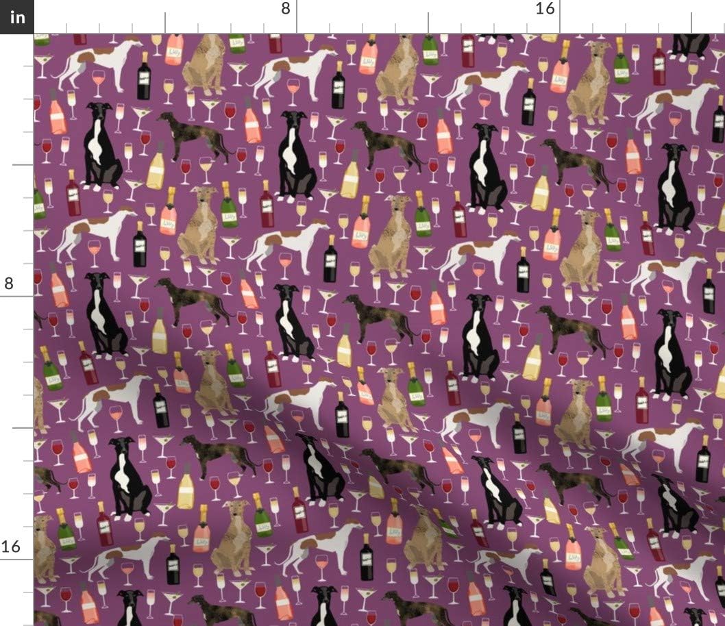 Spoonflower Fabric - Greyhounds Wine Dogs Celebration Greyhound Alcohol Purple Pet Portrait Printed on Petal Signature Cotton Fabric by The Yard - Sewing Quilting Apparel Crafts Decor