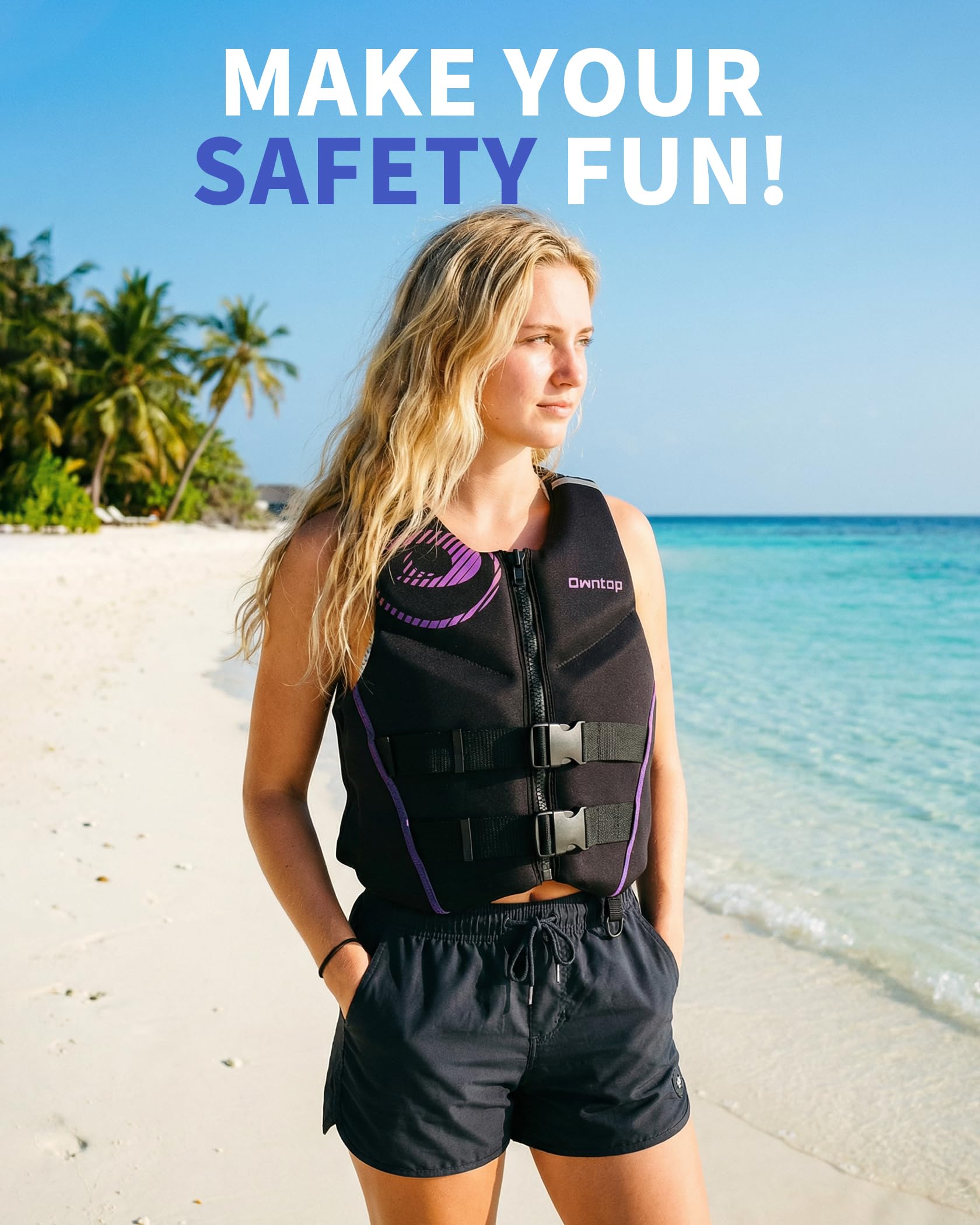 Owntop Aiuto al Galleggiamento per Adulti | Giubbotto Galleggiante in Neoprene Leggero | Gilet Sportivo Pieghevole con Doppie Cinghie di Sicurezza per Kayak, Canoa, Pesca e Paddleboarding - 5