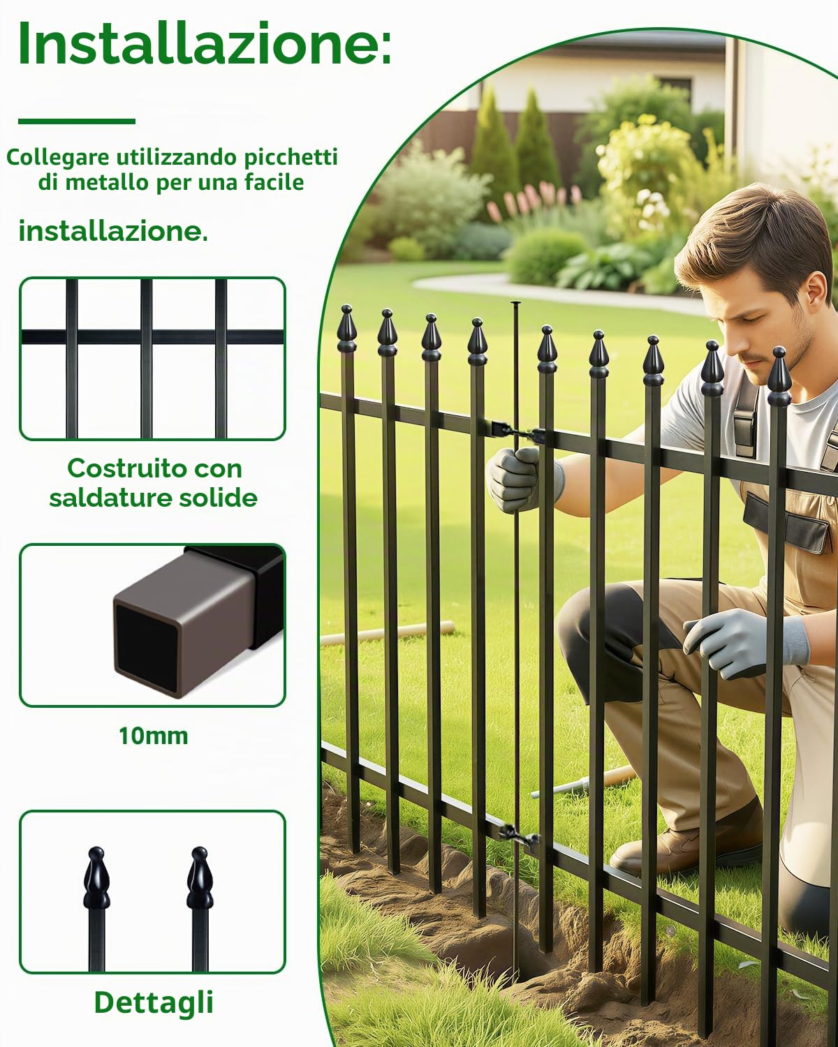 ARIFARO Recinzione Decorativa da Giardino in Metallo, 71cm di Altezza x 56cm di Larghezza, Confezione da 5, Barriera per Animali Domestici, Recinzione da Giardino per Esterni, Patio, Prato, Cortile