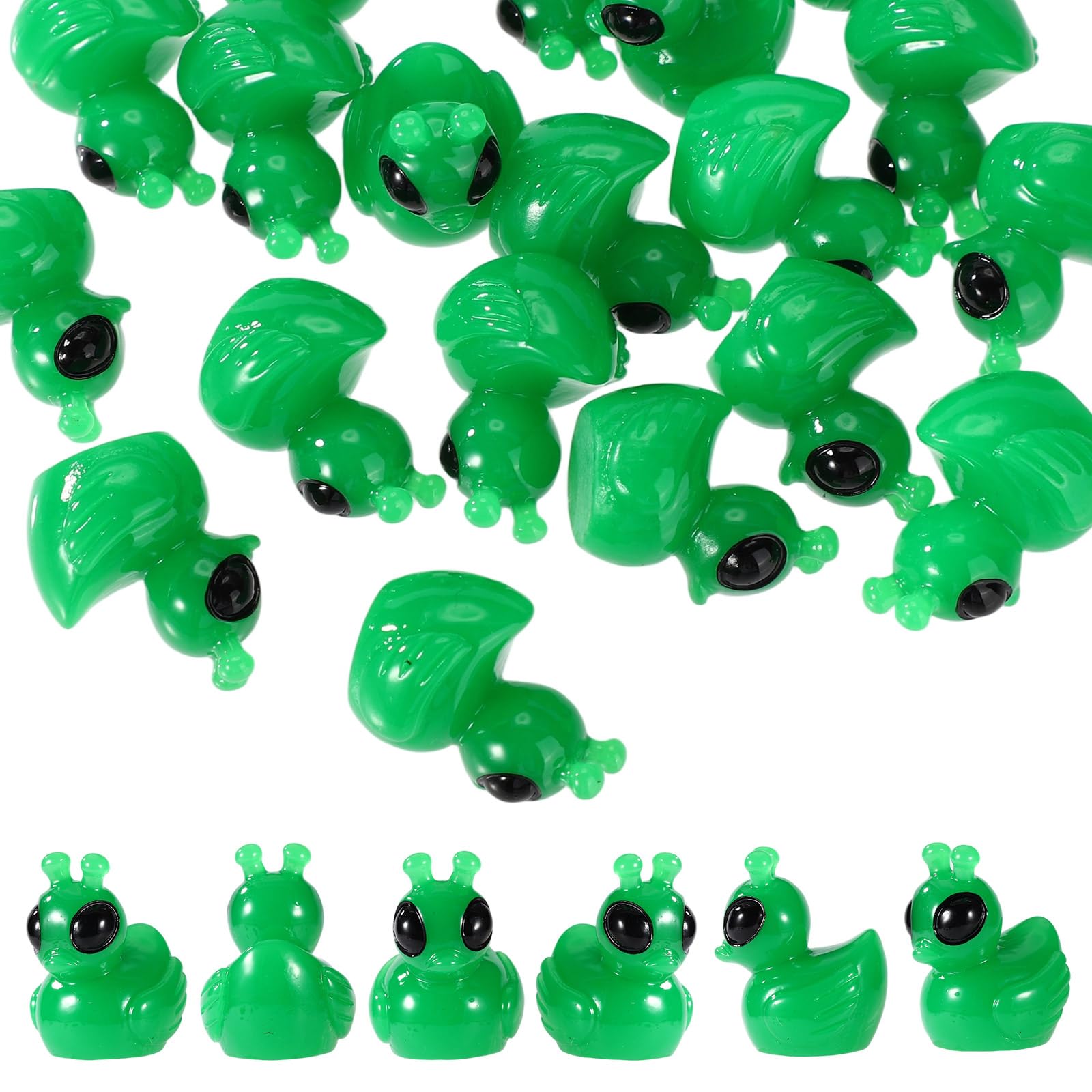 100pcs Little Green Resin Alien Rubber Duck, Cute Alien Miniature Small Ducks Decor Mini Tiny UFO Sci-Fi Duck Toys for Party Favors Stocking Stuffers Prize Boxes Treasure Boxes