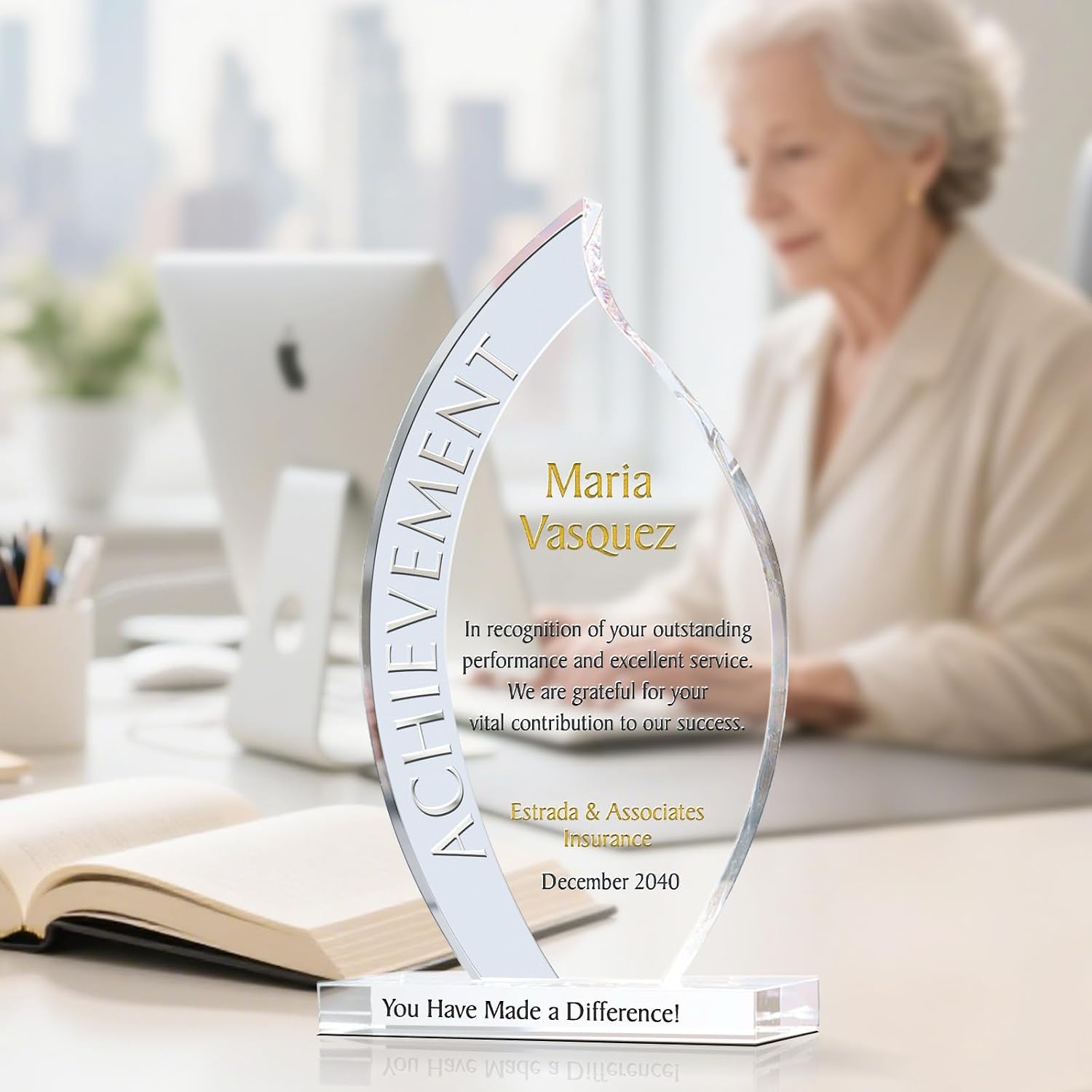 Crystal Flame-Shaped Personalized Achievement Award Trophy – Custom Engraved Glass Plaque for Employee Recognition, Retirement, Appreciation, or Years of Service (Flame Plaque, 7.5" H)