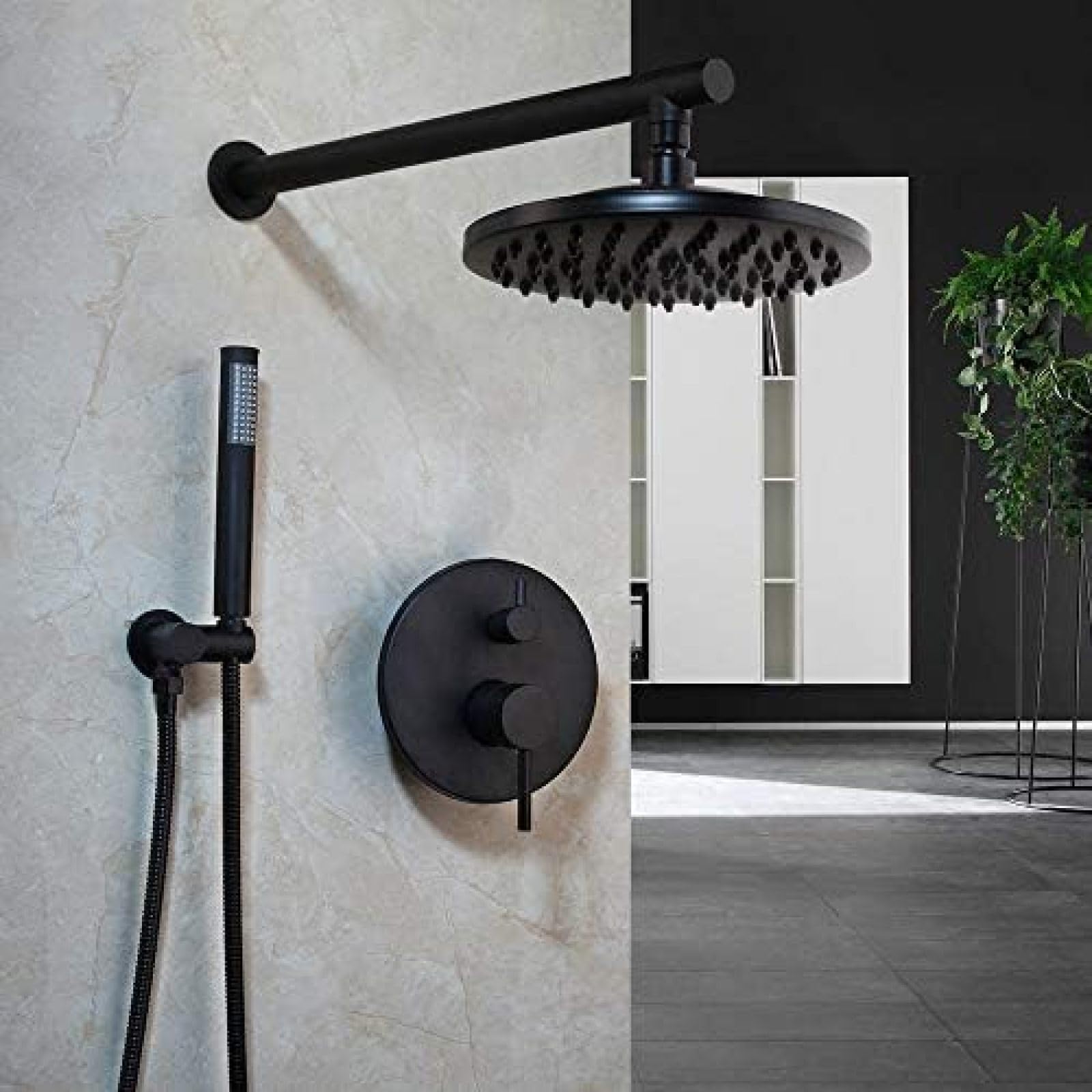 Ensemble de robinets de douche avec jet pluie relaxant et douchette à main noire