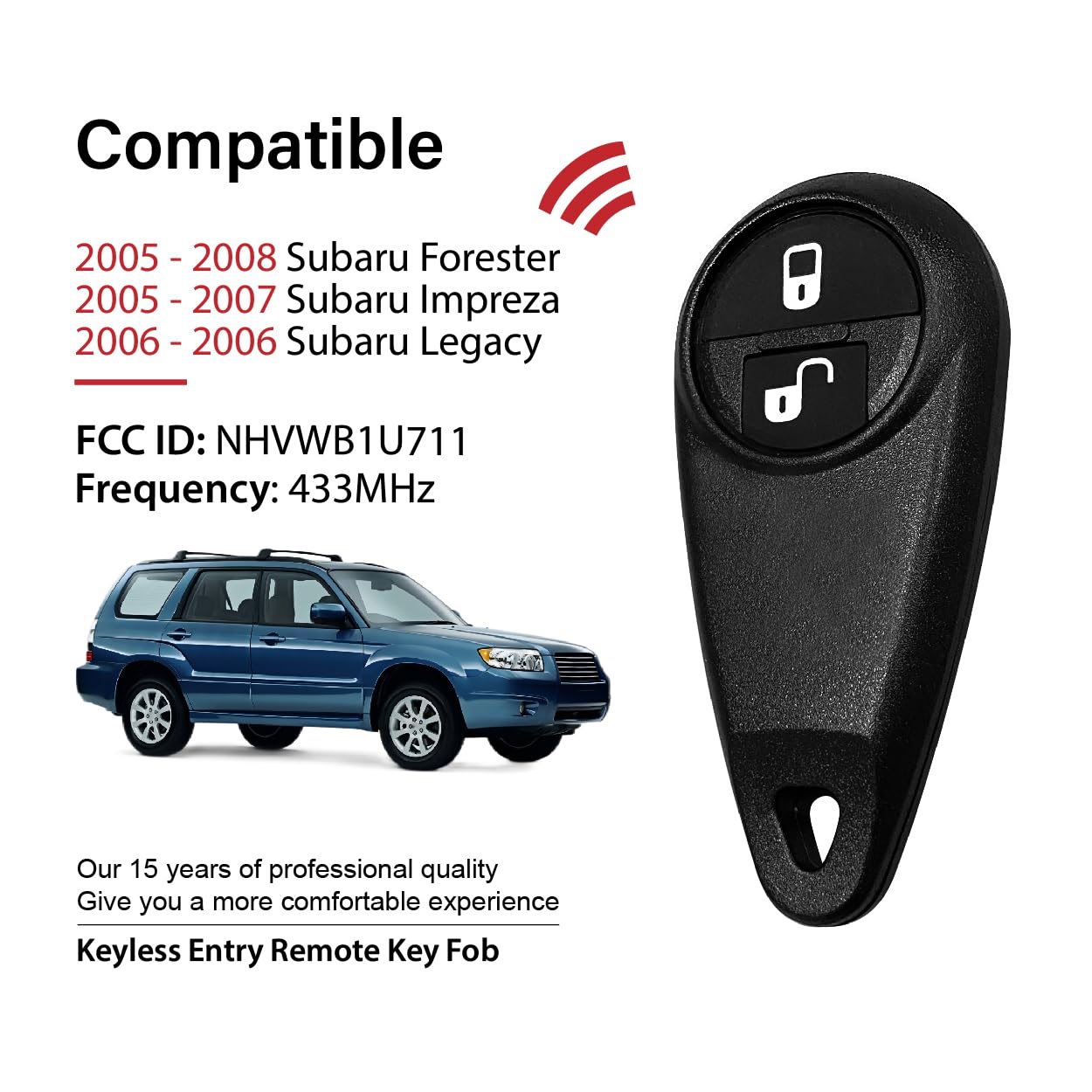 Car Key Fob Remote Keyless Entry Control NHVWB1U711 433MHz 2 Button Replacement for 2005-2008 Subaru Forester ImLegacy