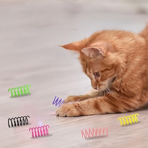 Miniatura 6 de Andiker 12 juguetes de primavera para gatos, coloridos juguetes de espiral de plástico suave y resistente con gran elasticidad, divertidos juguetes