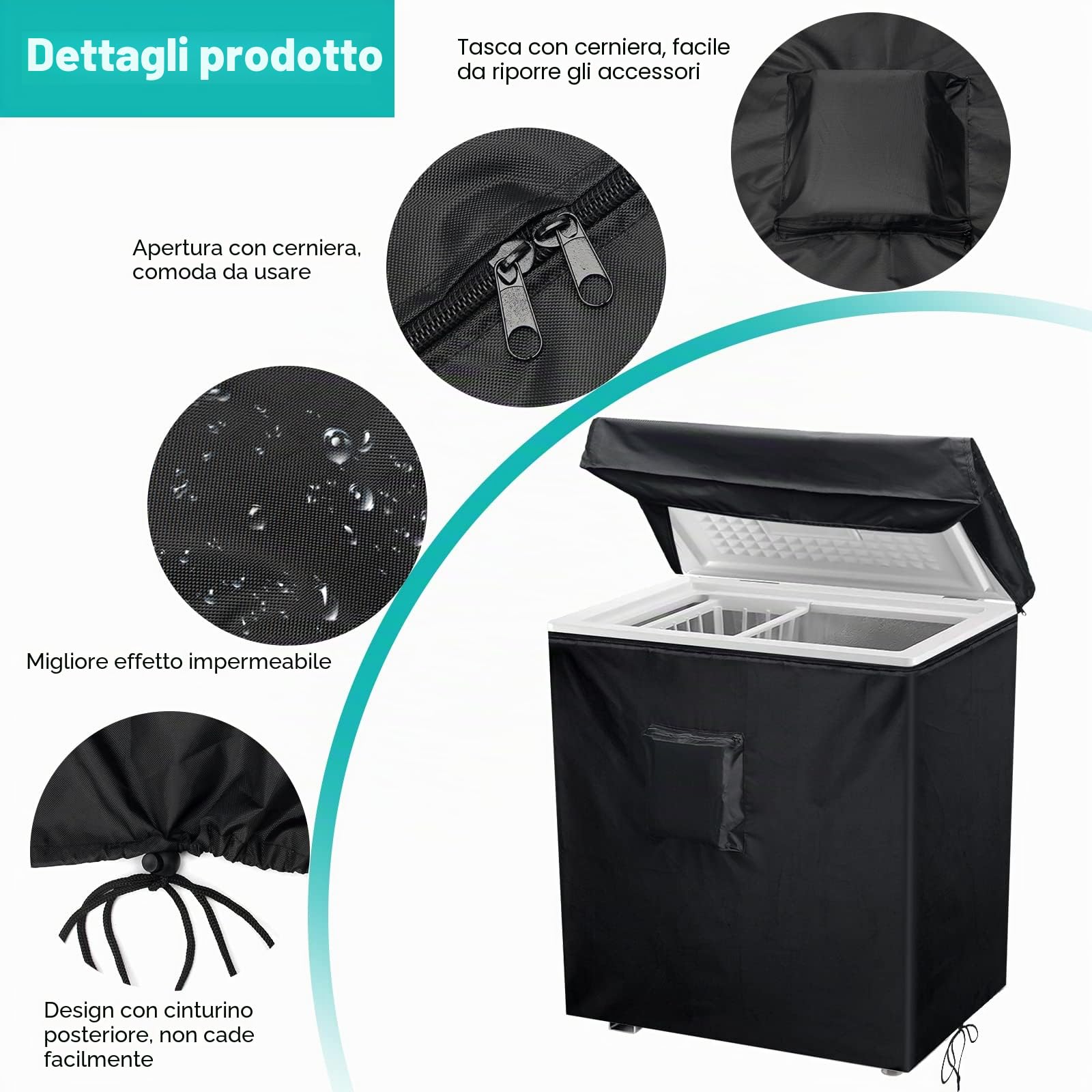Luxiv - Copertura Impermeabile per Congelatore, 101 x 25 x 35 cm, Compatta, con Coperchio Superiore per Apertura e Tasca, Nero