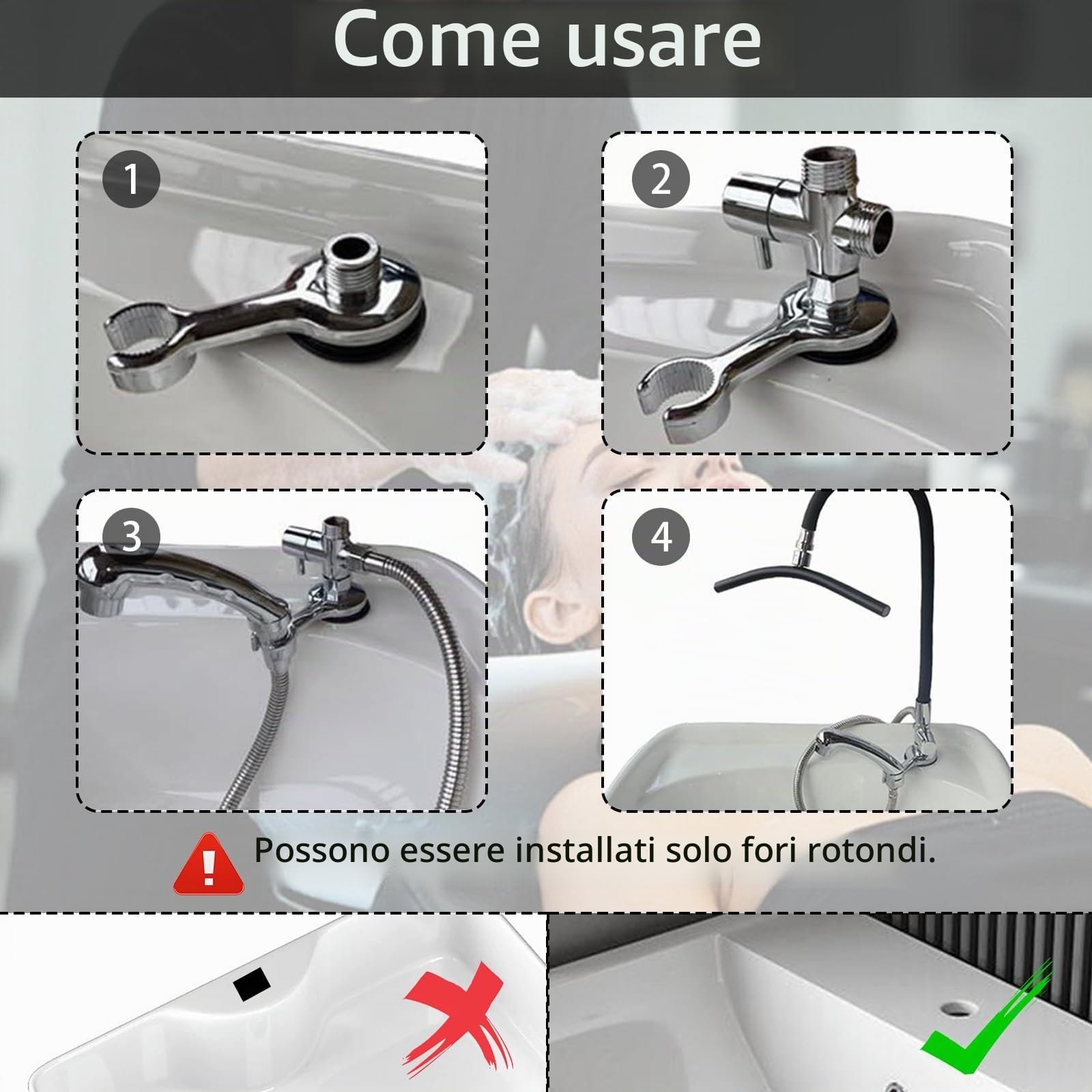 Soffione Doccia a Cascata Head Spa, Rubinetto A Cascata Spa della Testa Regolabile Supporto per Doccia con Circolazione Dell'acqua e Tubo Flessibile 60 cm per Shampoo Cura dei Capelli