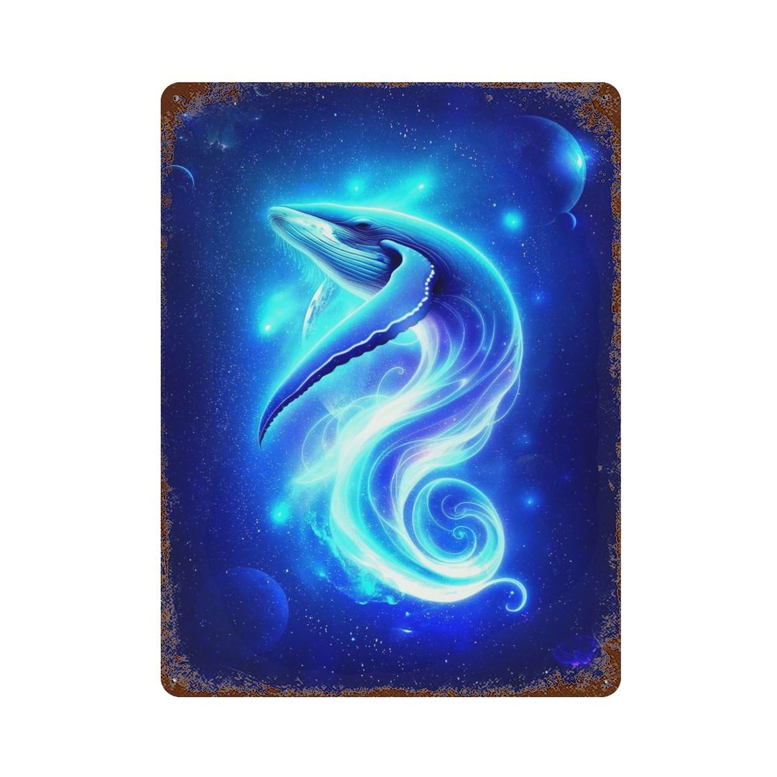 Celestial Leviathan 15.7"x11.8" Rustic Tin Plaque, Novelty Wall Decor for Living Room, Hallway And Home Decor